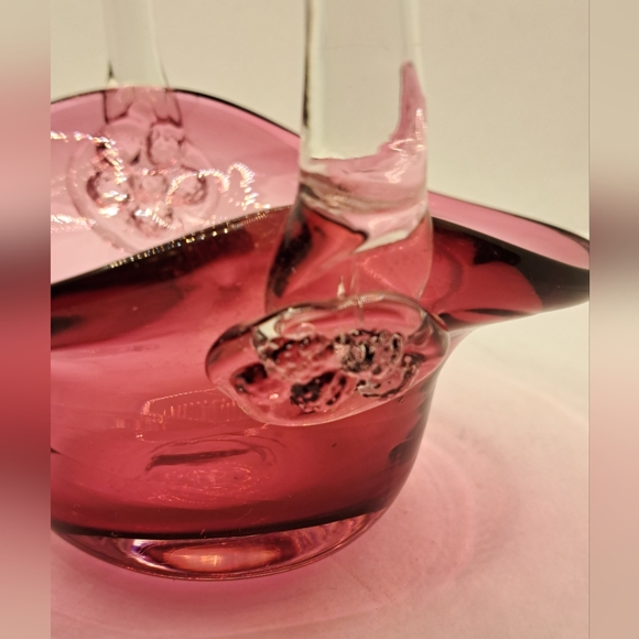 Vintage Retro Mod Rossi Canada Blown Glass Cranberry Ruby Red Basket. - Picture 7 of 7